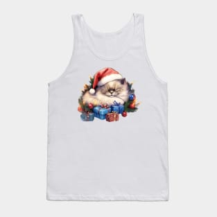 Lazy Ragdoll Cat At Christmas Tank Top